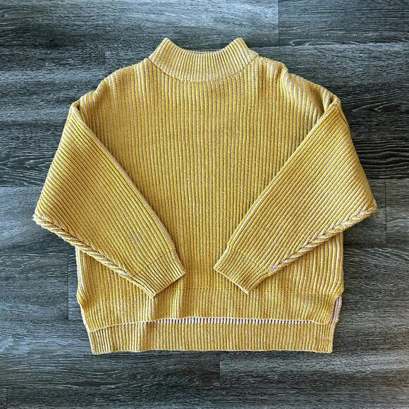 Topshop Mustard Yellow Ribbed Mock Neck Pullover Sweater Size 6 Oversized Knit - Picture 6 of 13